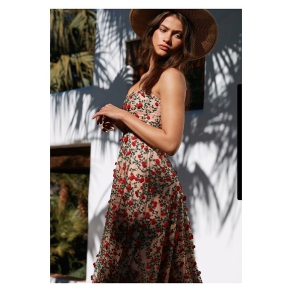 NWT DRESS THE POPULATION Janice Romantic Nude Floral Embroidered Midi Dress XS - Picture 4 of 16